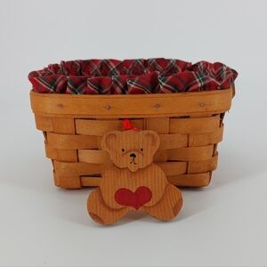 1993 Longaberger Basket With Plaid Liner And Bear